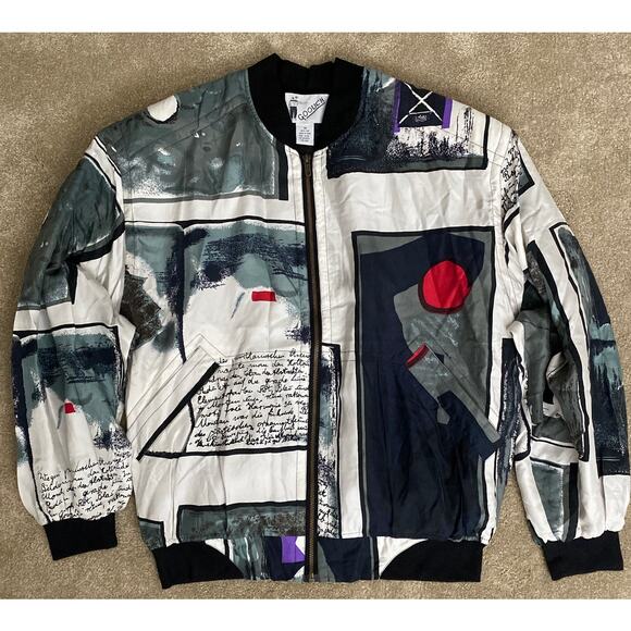 NWOT GOOUCH Bomber Jacket Silk Pop Art 80' 90' Abstract M Men's - Picture 1 of 6